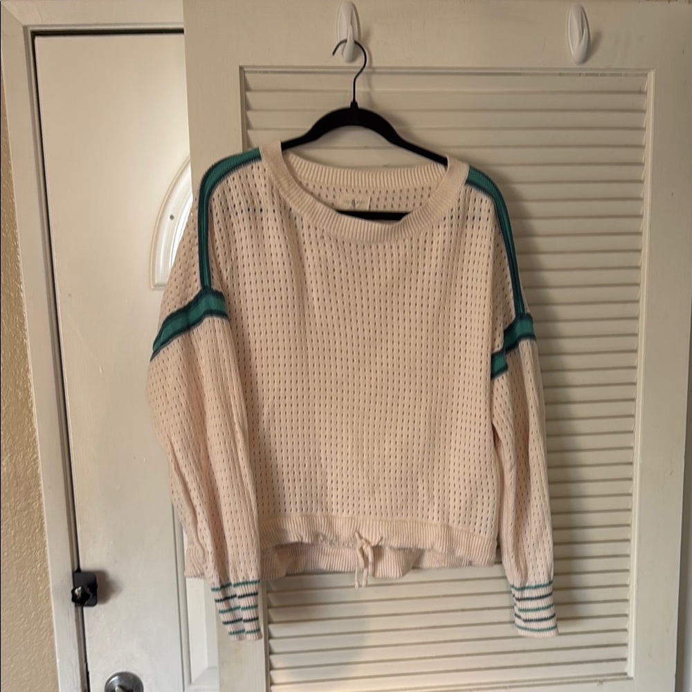 Women's White and Teal Sweater